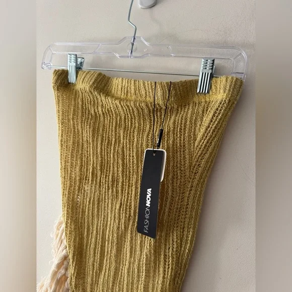 NEW!! Fashion Nova Tell Me About It Chartreuse Fringe Scarf Top - Picture 3 of 6